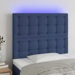 Tăblie de pat cu LED, albastru, 80x5x118/128 cm, textil