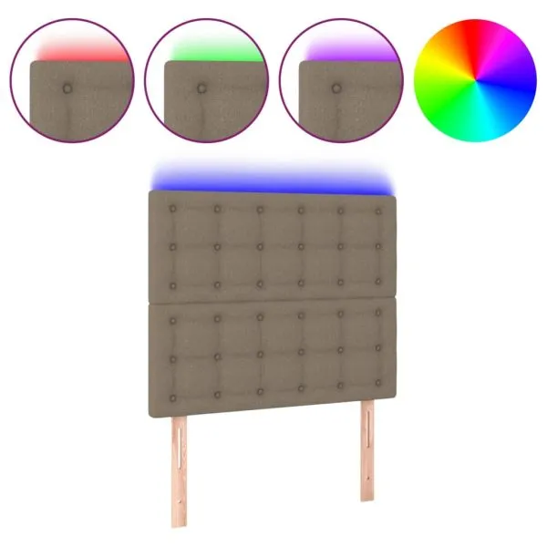 Tăblie de pat cu LED, gri taupe, 90x5x118/128 cm, textil