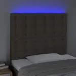 Tăblie de pat cu LED, gri taupe, 90x5x118/128 cm, textil