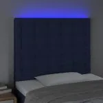 Tăblie de pat cu LED, albastru, 90x5x118/128 cm, textil