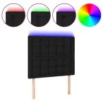 Tăblie de pat cu LED, negru, 100x5x118/128 cm, textil