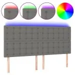 Tăblie de pat cu LED, gri închis, 160x5x118/128 cm, textil