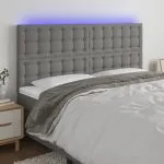 Tăblie de pat cu LED, gri închis, 160x5x118/128 cm, textil