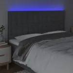 Tăblie de pat cu LED, gri închis, 180x5x118/128 cm, textil