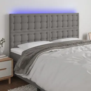 Tăblie de pat cu LED, gri închis, 180x5x118/128 cm, textil
