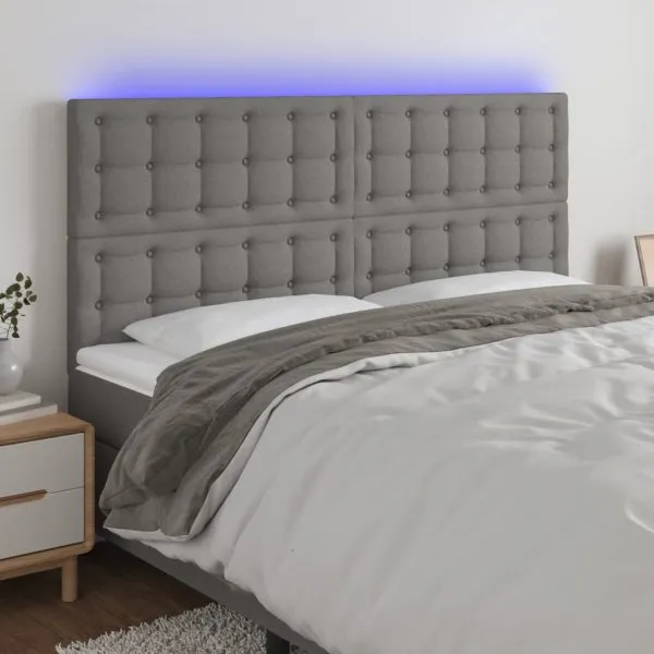 Tăblie de pat cu LED, gri închis, 180x5x118/128 cm, textil