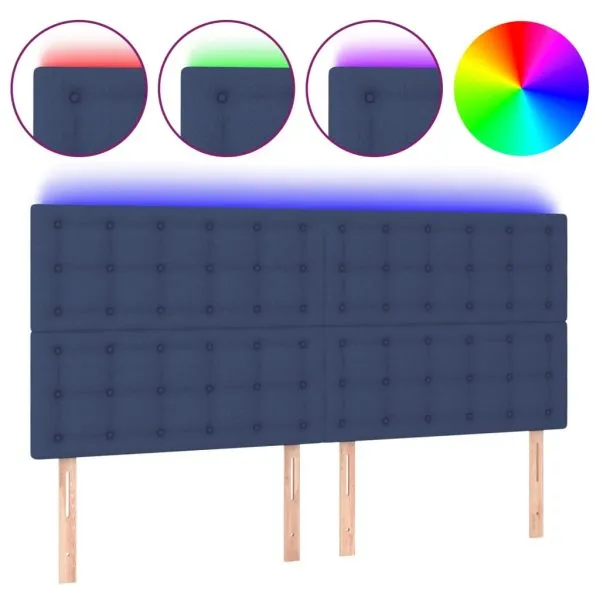 Tăblie de pat cu LED, albastru, 180x5x118/128 cm, textil