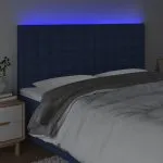 Tăblie de pat cu LED, albastru, 180x5x118/128 cm, textil
