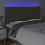 Tăblie de pat cu LED, gri taupe, 200x5x118/128 cm, textil