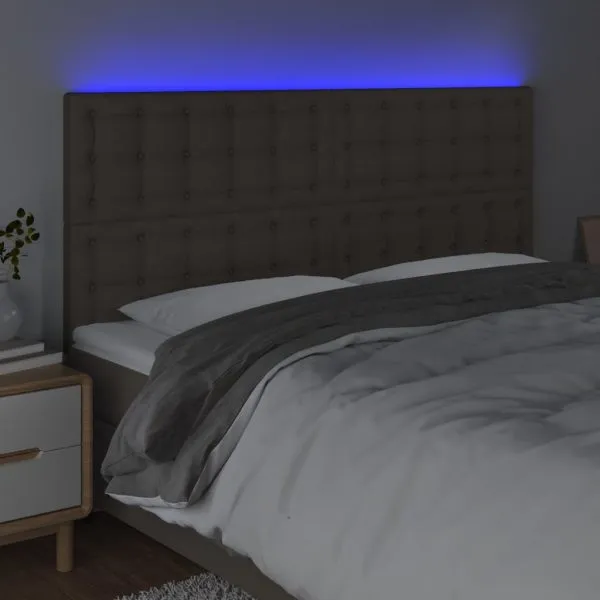 Tăblie de pat cu LED, gri taupe, 200x5x118/128 cm, textil