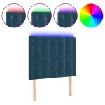 Tăblie de pat cu LED, albastru închis, 80x5x118/128cm, catifea