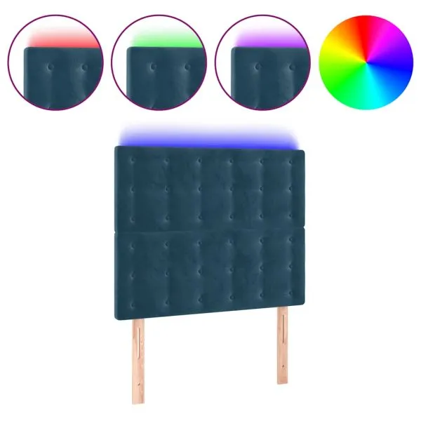 Tăblie de pat cu LED, albastru închis, 80x5x118/128cm, catifea