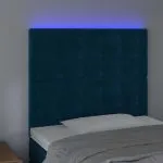 Tăblie de pat cu LED, albastru închis, 80x5x118/128cm, catifea