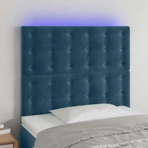 Tăblie de pat cu LED, albastru închis, 80x5x118/128cm, catifea