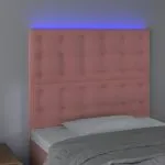 Tăblie de pat cu LED, roz, 90x5x118/128 cm, catifea