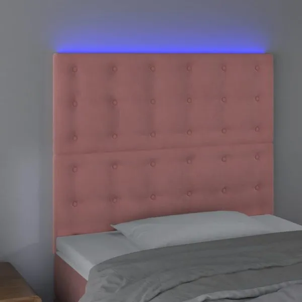 Tăblie de pat cu LED, roz, 90x5x118/128 cm, catifea