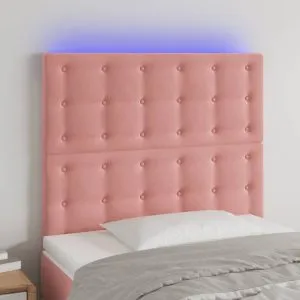 Tăblie de pat cu LED, roz, 90x5x118/128 cm, catifea