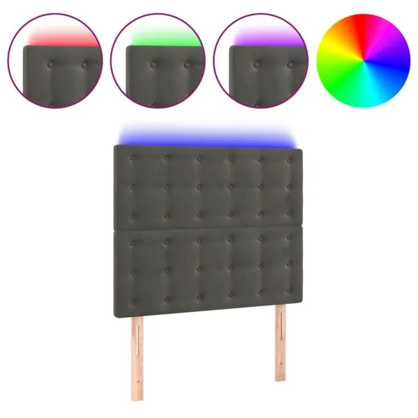 Tăblie de pat cu LED, gri închis, 100x5x118/128 cm, textil