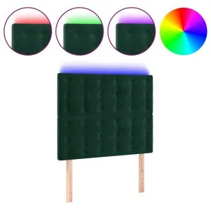 Tăblie de pat cu LED, verde închis, 100x5x118/128 cm, catifea