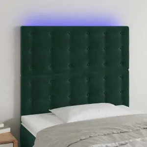 Tăblie de pat cu LED, verde închis, 100x5x118/128 cm, catifea