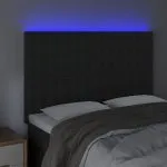 Tăblie de pat cu LED, negru, 144x5x118/128 cm, catifea