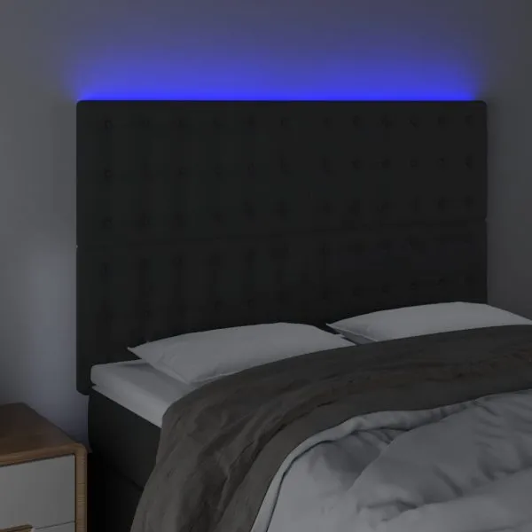 Tăblie de pat cu LED, negru, 144x5x118/128 cm, catifea