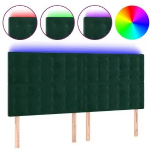 Tăblie de pat cu LED, verde închis, 160x5x118/128 cm, catifea