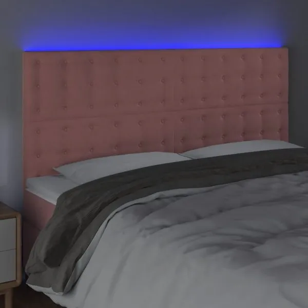 Tăblie de pat cu LED, roz, 160x5x118/128 cm, catifea