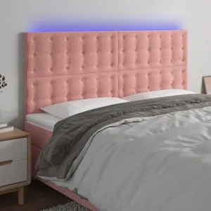 Tăblie de pat cu LED, roz, 160x5x118/128 cm, catifea