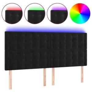Tăblie de pat cu LED, negru, 183x16x118/128 cm, catifea