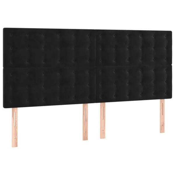 Tăblie de pat cu LED, negru, 183x16x118/128 cm, catifea