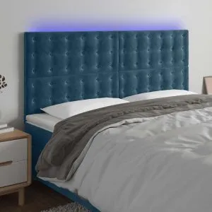 Tăblie de pat cu LED, albastru închis, 180x5x118/128cm, catifea