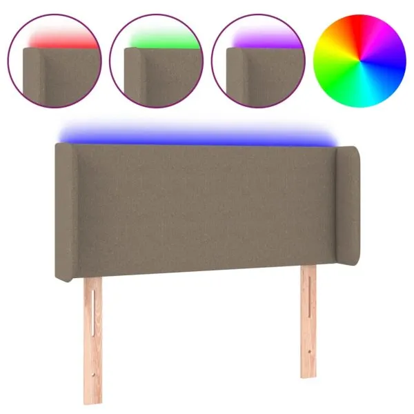 Tăblie de pat cu LED, gri taupe, 83x16x78/88 cm, textil