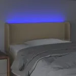 Tăblie de pat cu LED, crem, 93x16x78/88 cm, textil