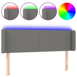 Tăblie de pat cu LED, gri închis, 147x16x78/88 cm, textil