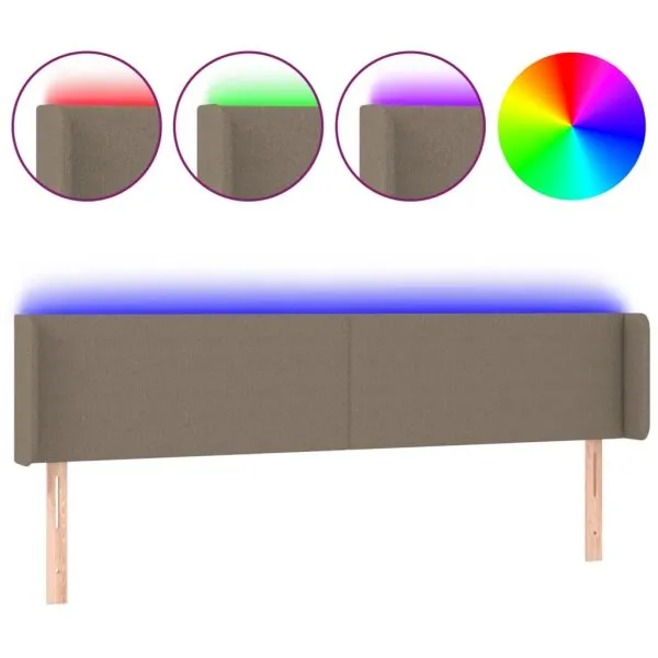 Tăblie de pat cu LED, gri taupe, 183x16x78/88 cm, textil