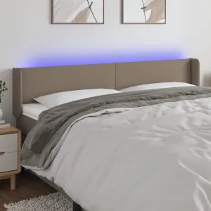Tăblie de pat cu LED, gri taupe, 183x16x78/88 cm, textil