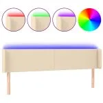 Tăblie de pat cu LED, crem, 203x16x78/88 cm, textil