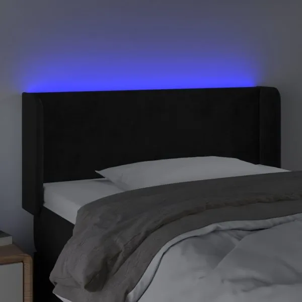 Tăblie de pat cu LED, negru, 83x16x78/88 cm, catifea