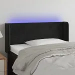 Tăblie de pat cu LED, negru, 83x16x78/88 cm, catifea