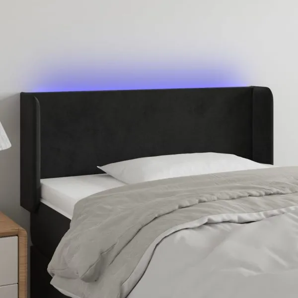 Tăblie de pat cu LED, negru, 83x16x78/88 cm, catifea