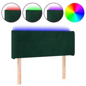 Tăblie de pat cu LED, verde închis, 93x16x78/88 cm, catifea