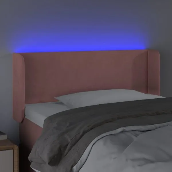 Tăblie de pat cu LED, roz, 93x16x78/88 cm, catifea