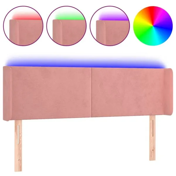 Tăblie de pat cu LED, roz, 147x16x78/88 cm, catifea