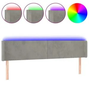 Tăblie de pat cu LED, gri deschis, 183x16x78/88 cm, catifea