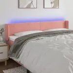 Tăblie de pat cu LED, roz, 183x16x78/88 cm, catifea
