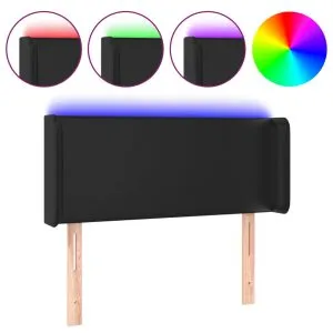 Tăblie de pat cu LED, negru, 83x16x78/88 cm, piele ecologică