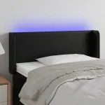 Tăblie de pat cu LED, negru, 83x16x78/88 cm, piele ecologică