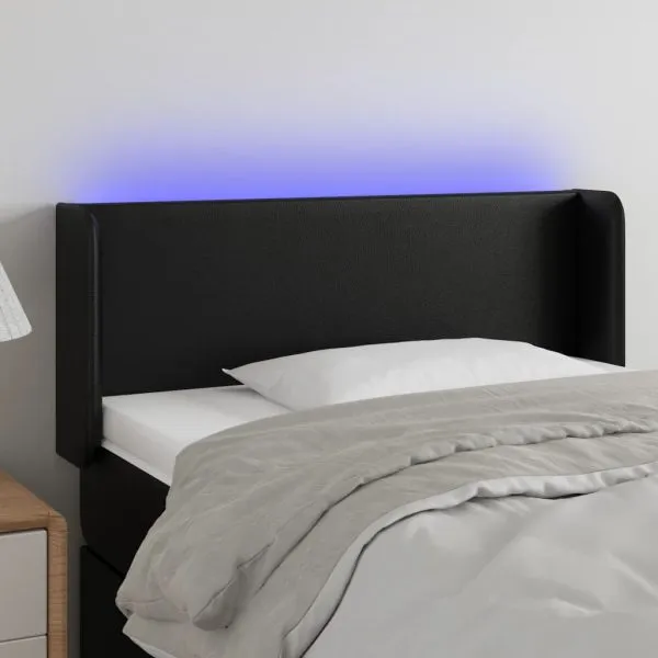 Tăblie de pat cu LED, negru, 83x16x78/88 cm, piele ecologică