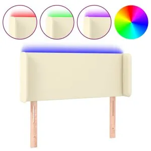 Tăblie de pat cu LED, crem, 103x16x78/88 cm, piele ecologică